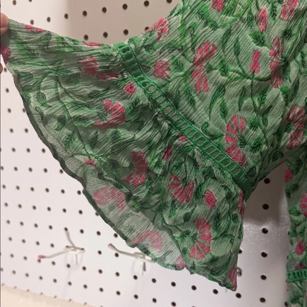 Playa Lucila Green Floral Mini Dress Ruffle Sleeve Boho Spring Summer Dress - Picture 6 of 10